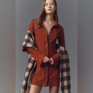 NWT! Anthropologie Reformation Benton Ribbed Button-Front Sweater Mini Dress 🟤